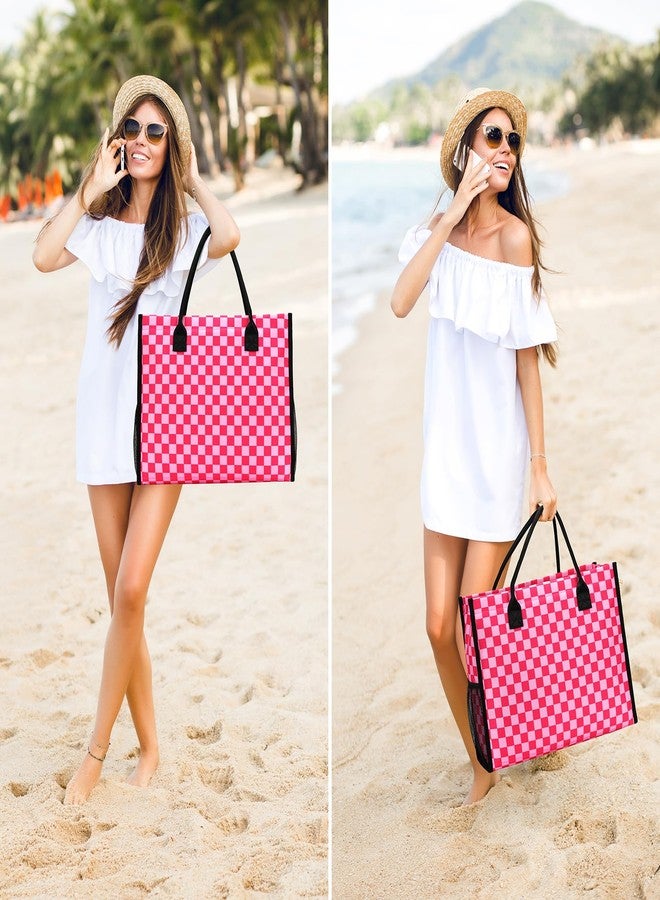ZUBOND Tote Bags for Women 3 Pack, Large Waterproof Beach Bag for Womens Tote Bag with 2 Makeup Bags, Trendy Gingham Fashion Handbags Work Bag - Image 5